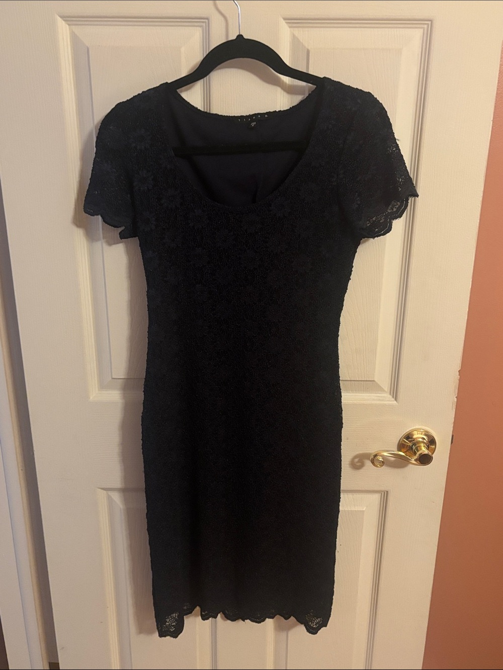 Tiana B. Navy Lace Scoop Neck Midi Dress